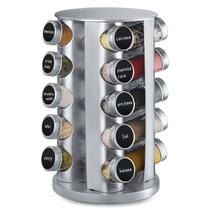 Porta Temperos Inox Redondo Suporte Giratório 20 Potes de Vidros