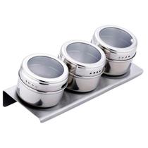 Porta Temperos Magnético Aço Inox Kit 3 Ideal Restaurantes