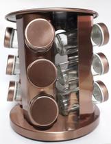 Porta temperos ou Condimentos Galheteiro Inox Giratório com 12 Potes Cor Bronze - WINCY