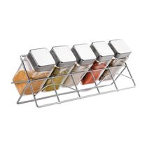 Porta Temperos Quadrado Com Suporte Cromado 6 Pçs Inox