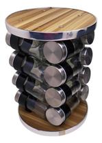 Porta Temperos Suporte Condimentos 16 Potes Vidro Giratório Porta Temperos Suporte Condimentos 16 Potes Vidro Giratório