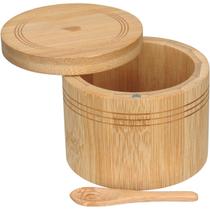 Porta Temperos Tampa Deslizante Redondo Bambu 7x9x9 Natural