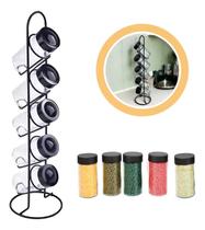 Porta Temperos Vertical Organizador 5 Potes Vidro Tampa Dosadora 90ml Porta Temperos Vertical Organizador 5 Potes Vidro Tampa Dosadora 90ml