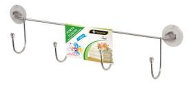 Porta Toalha 4 Ganchos Toalheiro Cromado Suporte com Ventosa Box Sem Furo