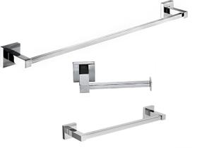 Porta Toalha Banho 63cm Metal + Papeleira Reta + Toalheiro