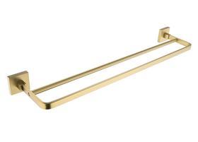 Porta Toalha Banho Barra Dupla Quad. Aço Inox Dourado Fosco