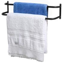 Porta Toalha Banho Duplo Porta Ou Parede Preto 60cm SF Porta Toalha Banho Duplo Porta Ou Parede Preto 60cm SF