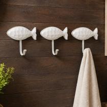 Porta Toalha Cabideiro Suporte Gancho Enfeite Peixe Kit 3pçs