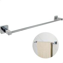 Porta Toalha de Banho Cromado Suporte Barra 60cm Inox 304 Para Banheiro Toalheiro Reto De Parede Quadrado Metal Lavabo L
