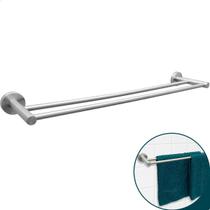 Porta Toalha De Banho Inox Escovado Toalheiro Barra Dupla 60cm Para Banheiro Suporte Toalha Reto De Parede Aço Inox 304 Fosco Acessorio Lavabo Luxo