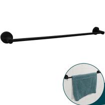 Porta Toalha de Banho Preto Inox 304 Banheiro Toalheiro 60cm Barra Reta Simples Acessorio Lavabo Luxo Black Fosco Suporte de Parede Não é Plástico