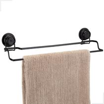 Porta Toalha de Banho Toalheiro Box Banheiro Parede Azulejo Fixação Sem Furo Ventosa Metal Preto Arthi