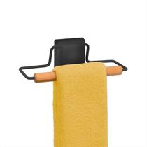 Porta Toalha De Rosto Suporte Aço Bambu 3M ECO DESIGN Preto Arthi