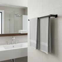 Porta Toalha Duplo Banheiro 70cm Inox Preto Fosco