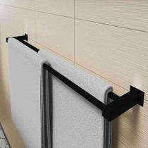 Porta Toalha Duplo Banheiro 80Cm Aço Inox 304 Preto Fosco
