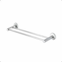 Porta Toalha Duplo Barra 45cm Aço Inox e Metal Escovado Acetinado Modelo Athenas