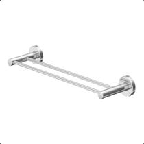Porta Toalha Duplo Barra 45cm Aço Inox e Metal Prata Alto Brilho Modelo Athenas