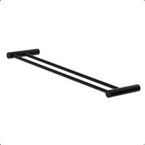 Porta Toalha Duplo Barra Redonda 60cm Modelo Orion Preto Fosco Grego Metal