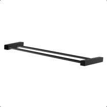 Porta Toalha Duplo Suporte Quadrado 30cm Modelo Troia Preto Fosco
