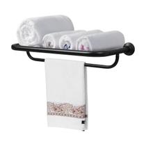 Porta Toalha Hotel Com Suporte Duplo Preto Fosco