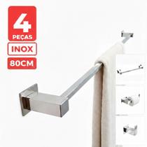 Porta Toalha Inox 80cm - Kit Acessórios Banheiro 4 Peças.