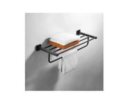 Porta Toalha Linear Estilo Hotel Dupla Fixação Preto Fosco