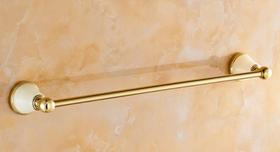 Porta Toalha Longo / Toalheiro em Metal Dourado - Acabamento Redondo com Detalhe em Pedra - LMS-AB86224G - Lenharo