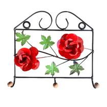 Porta Toalha Pano de Prato Flor Vermelha 3 ganchos Sudeste Rústico