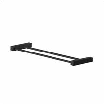 Porta Toalhas Duplo Para Banheiro 30cm Troia Suporte Preto 1031030TR