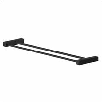 Porta Toalhas Duplo Para Banheiro 50cm Troia Suporte Preto 1031050TR
