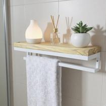 Porta Toalhas Strassis Design SD-4004 Metal e Madeira Cor: Branco