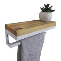 Porta Toalhas Strassis Design SD-4006 Metal e Madeira Cor: Branco