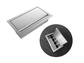 Porta Tomada Embutir Calha Úmida Inox Com 4 Tomadas para Mesa Porta Tomada Embutir Calha Úmida Inox Com 4 Tomadas para Mesa