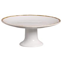 Porta Torta com Pé de Cerâmica Bambu Branco 34cm - Scalla Porta Torta com Pé de Cerâmica Bambu Branco 34cm - Scalla