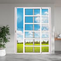 Porta Travessa de Correr 2 Folhas Móveis 210 x 120cm com Fechadura Linha 25 Branco Esquadrias Bergamo Porta Travessa de Correr 2 Folhas Móveis 210 x 120cm com Fechadura Linha 25 Branco Esquadrias Bergamo