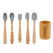 Porta utensilio bambu ecokitchen + kit utensílios de cozinha (6 peças)
