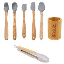 Porta utensilio bambu ecokitchen + kit utensílios de cozinha (6 peças)