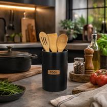 Porta Utensílios Cerâmica Preto Organizador Cozinha Moderna