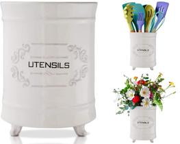 Porta-utensílios confortável em cerâmica branca francesa em estilo vintage Porta-utensílios confortável em cerâmica branca francesa em estilo vintage