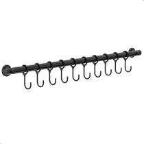 Porta Utensílios E Talheres 55cm Com 10 Ganchos Preto FS