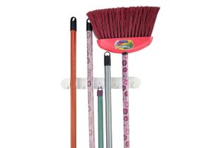 Porta Vassouras Rodos e Pás Com 4 Encaixes 5 Ganchos Plástico Resistente Para Área de Serviço Lavanderia