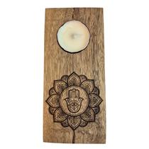 Porta Vela Artesanal De Madeira Com Gravura Flor De Lótus Porta Vela Artesanal De Madeira Com Gravura Flor De Lótus