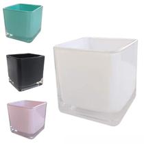 Porta Vela Castiçal de Vidro Quadrado Mini Vaso 110ml