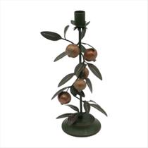 Porta Vela Castiçal Planta Folha Rústico Verde 28cm