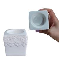 Porta Vela de Cerâmica Decorativo Branco 7 x 7cm - Ideal