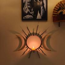 Porta-Vela de Parede Sol Artesanal Ferro Design Exclusivo Dourado e Preto Prosperidade