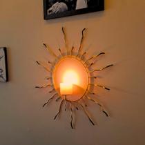 Porta-Vela de Parede Sol Artesanal - Ferro Dourado, Design Exclusivo 47x49cm Vela 7 DIAS