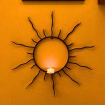 Porta-Vela de Parede Sol Artesanal - Ferro Preto, Design Exclusivo 47x49cm Vela 7 DIAS