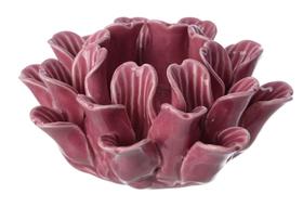 PORTA VELA DECORATIVO EM CERAMICA ROSA 14,5cm - Flor Arte