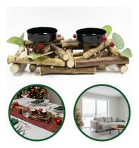 Porta Vela Dupla Eucalipto Natal Decoração Enfeite Castiçal Madeira Bambu